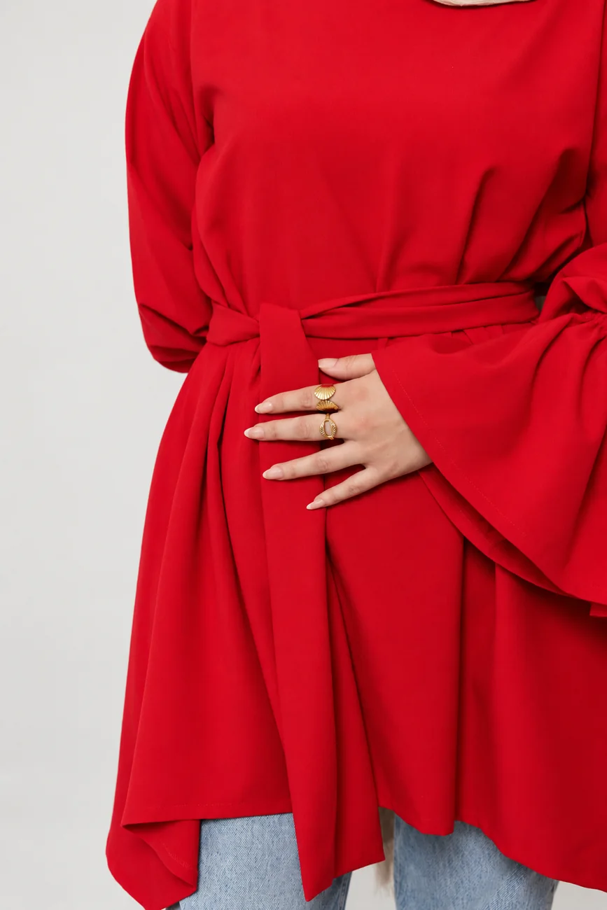 Ruffle-sleeve maternity and nursing tunic